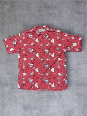 Red Cocktail Hawaiian Button Up